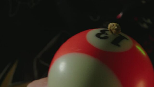 Sports dopping concept. Mushroom on biliards pool ball - number 13.