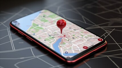 Smartphone with map, 3D Map pins, GPS, navigator pin checking points, 3D World Map icon, technology and application mobile smart phone with mobile, delivery tracking, transportation, generate by AI