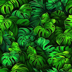 green mostera  leaves seamless pattern
