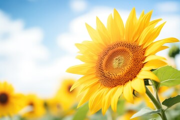 Obraz premium a close-up of a vibrant sunflower in a field