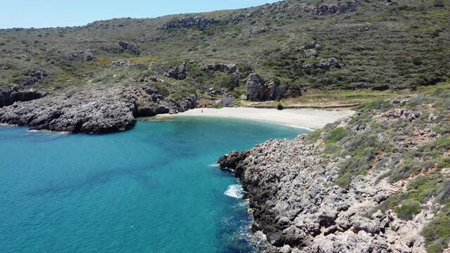 Aerial of Paradisiac Rocky Fourni Beach in Kythira Island, Greece