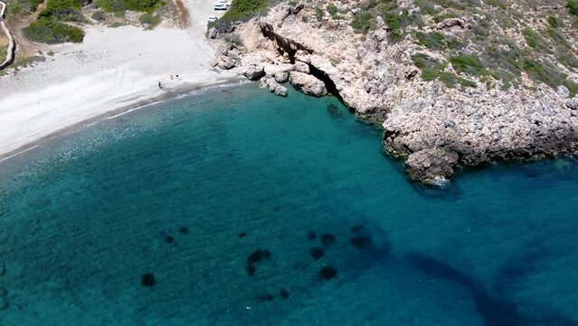 Top View of Paradisiac Rocky Fourni Beach with Crystal Clear Waters in Kythira Island, Greece