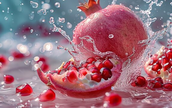 Fresh pomegranate fruit with water splash