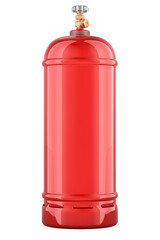 Red cylinder with flammable compressed gas, propane or butane gas. 3D rendering isolated on transparent background
