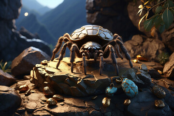 Illustration of a tarantula on the rocks - obrazy, fototapety, plakaty