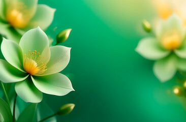 Green and gold flowers. Copy place. Closeup flower. Blur background
