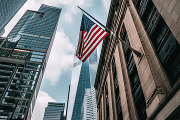 American flag planted on a building