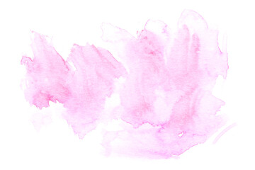 Abstract liquid art background. Pink watercolor translucent blots on white paper