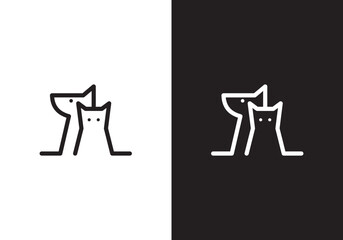 dog and cat logo design. pet care linear style concept element
 - obrazy, fototapety, plakaty