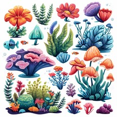 Underwater garden fantastical flowers and marine plants