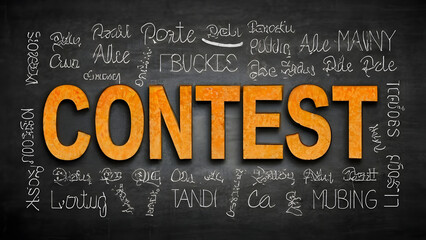 The word contest written on a blackboard  - obrazy, fototapety, plakaty