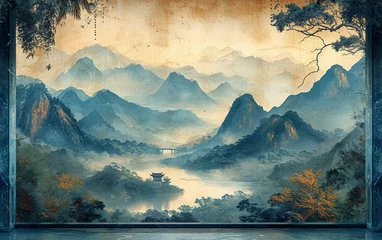Fotobehang Blue watercolor background for textures and landscape backgrounds. © hugo