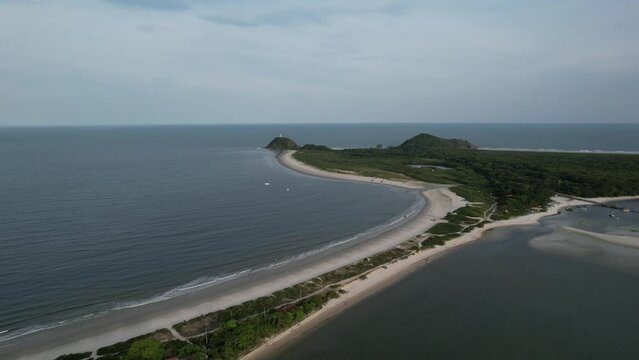 Aerial view of the 
isthmus and beaches of Ilha do Mel, Paran&aacute;, Paranagu&aacute;, Brasil