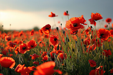 Obraz premium Vast field filled with red poppies