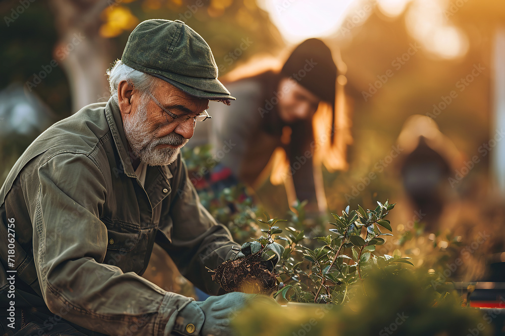 Wall mural Veteran engaging in community service or volunteering