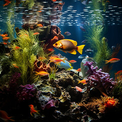 tropical fish swimming in aquarium