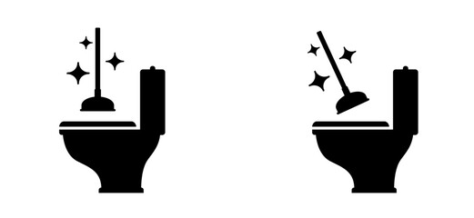 Toilet, wc plunger icon for pump, drainage pipeline cleaning. Kitchen, bathroom repair tools. rubber handle plungers. Plumber unclogging sewerage. Clogged sewer.