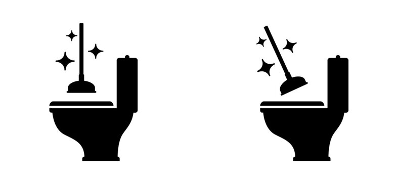 Toilet, wc plunger icon for pump, drainage pipeline cleaning. Kitchen, bathroom repair tools. rubber handle plungers. Plumber unclogging sewerage. Clogged sewer.