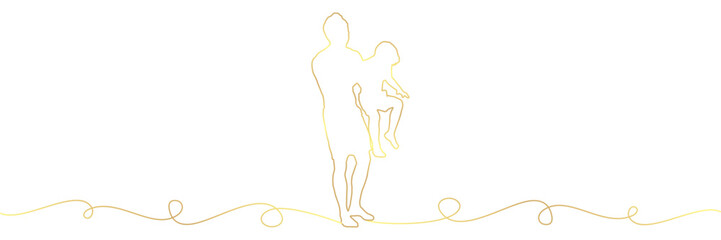 Illustration of a father and son with gold line art style of vector