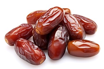 A pile of fresh and shiny dates isolated on a white background. generative AI