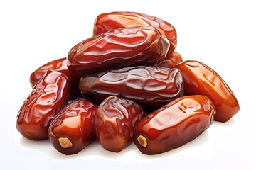A pile of fresh and shiny dates isolated on a white background. generative AI