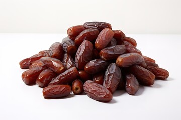 Obraz premium A pile of fresh and shiny dates isolated on a white background. generative AI