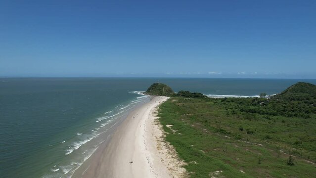 Panoramic aerial image of beaches and forest, Ilha do Mel, Paraná, Brazil