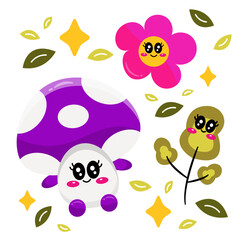 Purple Mushroom Character Vector