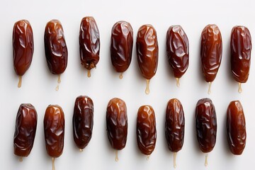 Rows of dates in photo on white background. generative AI