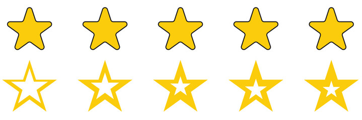 Star vector icons. Three stars customer product rating review. Set of star symbols isolated. Rating star signs collection
