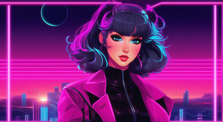 Cute synthwave girl wallpaper