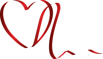 Red heart ribbons shadow. Decoration for love