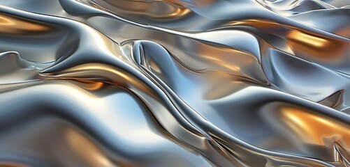 Silk waves in the style of a modernist tech sculpture, abstract forms in metallic colors, showcasing artistic innovation.