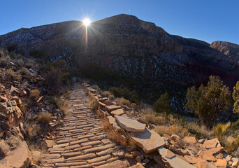 Rocky path into Hermit Canyon Grand Canyon AZ at sundown
