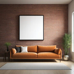 modern living room with sofa, living room with black fram for mockup