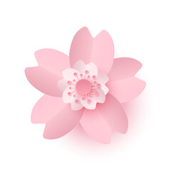 Cherry blossom isolated on white background. Flower blossom sakura. Paper cut and craft style illustration