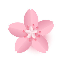 Cherry blossom isolated on white background. Flower blossom sakura. Paper cut and craft style illustration