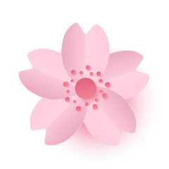 Cherry blossom isolated on white background. Flower blossom sakura. Paper cut and craft style illustration
