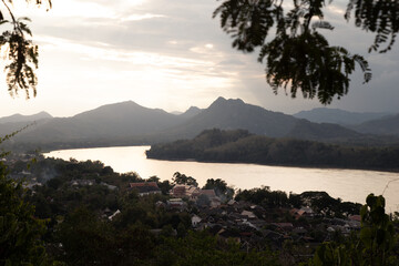 View from above of Luang Prabang during golden sunset