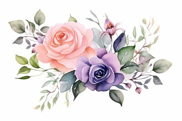 Watercolor flowers illustration. Suitable for wedding themes, invitations, decor, and printing. Generative AI