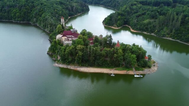 Aerial view of Zvikov castle, Czechia