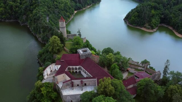 Aerial view of Zvikov castle, Czechia