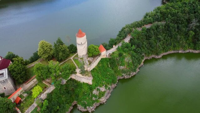 Aerial view of Zvikov castle, Czechia