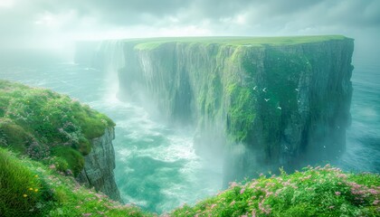 Irish landscape, green hills and cliffs, St. Patrick's Day