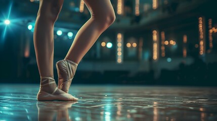 AI generated illustration of a ballerina confidently standing on the dance floor - obrazy, fototapety, plakaty