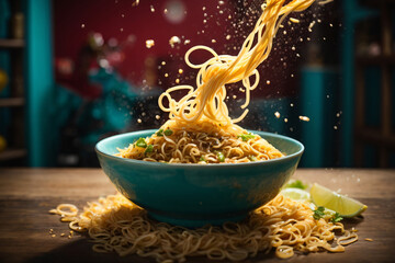 Fresh noodles and vegetables stir fry healthy food. Generative ai - obrazy, fototapety, plakaty