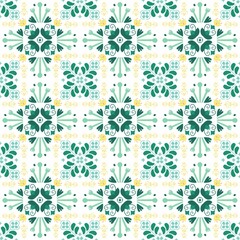 green and white geometric ornament. seamless pattern for web, textile and wallpapers. Seamless pattern illustration in traditional style - like Portuguese tiles.