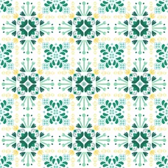 Fototapete green and white geometric ornament. seamless pattern for web, textile and wallpapers. Seamless pattern illustration in traditional style - like Portuguese tiles. © APHIDAT