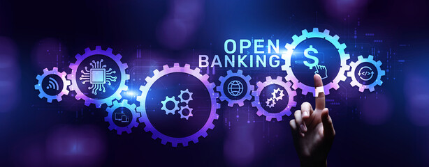 Open banking digital finance technology fintech concept on screen.