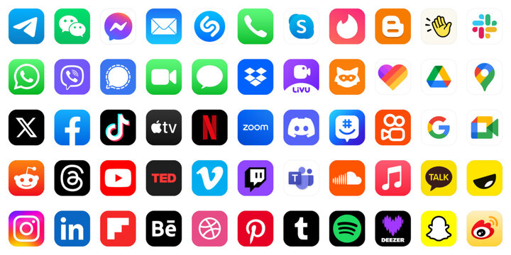 Threads, Instagram, TikTok, X Twitter, Facebook, Whatsapp, YouTube, Telegram, Google, Snapchat, Pinterest, Reddit, WeChat, Discord, Line, Linkedin, Vimeo icons